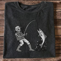 Skeleton Angler Catching a Trout Fishing Graphic T-Shirt