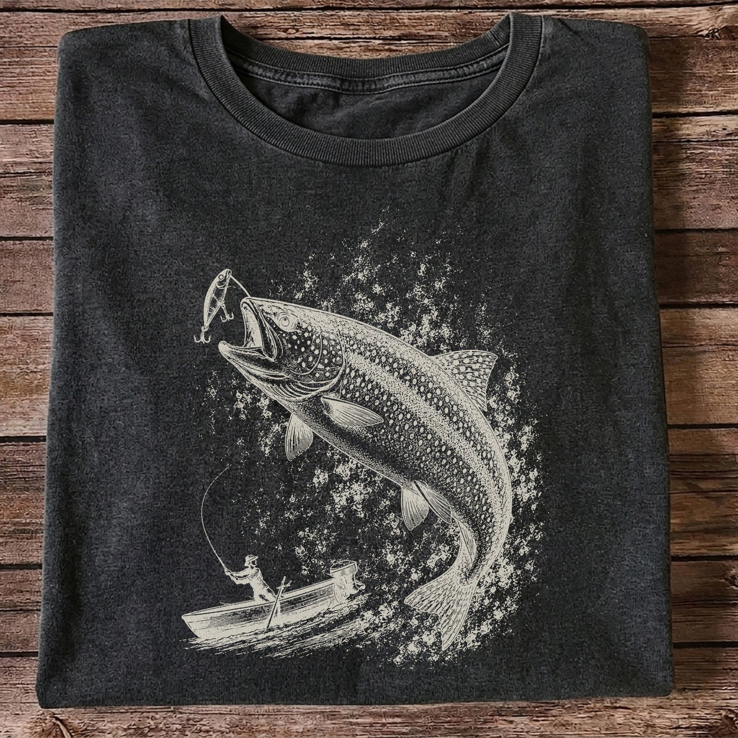 Leaping Trout Striking Lure from Fishing Boat Graphic T-Shirt