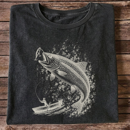 Leaping Trout Striking Lure from Fishing Boat Graphic T-Shirt