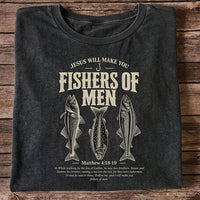 Jesus Will Make You Fishers of Men Matthew 4:18-19 Vintage Fish Graphic T-Shirt