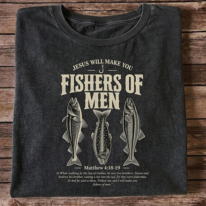 Jesus Will Make You Fishers of Men Matthew 4:18-19 Vintage Fish Graphic T-Shirt