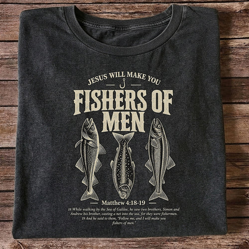 Jesus Will Make You Fishers of Men Matthew 4:18-19 Vintage Fish Graphic T-Shirt