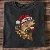 Hudson Santa Hat Rainbow Trout Christmas Fishing T-Shirt