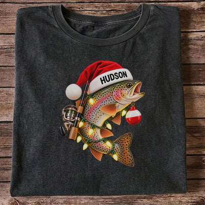 Hudson Santa Hat Rainbow Trout Christmas Fishing T-Shirt