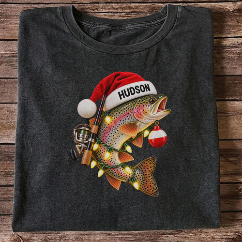 Hudson Santa Hat Rainbow Trout Christmas Fishing T-Shirt