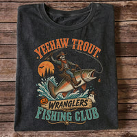 Yeehaw Trout Wranglers Fishing Club Halloween Skeleton Cowboy T-Shirt