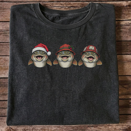 Funny Christmas Trout Trio Fishing Graphic T-Shirt