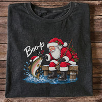 Santa Fishing for Rainbow Trout Christmas Graphic T-Shirt