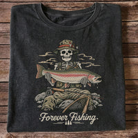 Forever Fishing Skeleton Holding Rainbow Trout Graphic T-Shirt