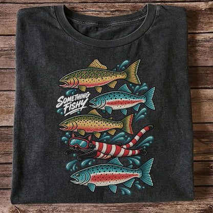Something Fishy Trout and Snorkeler Fishing Graphic T-Shirt