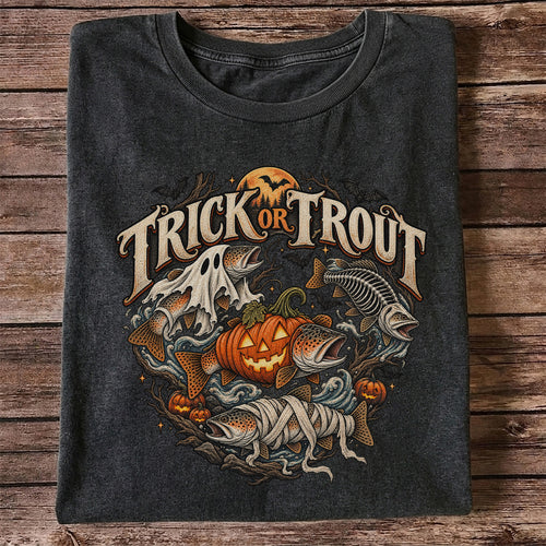 Trick or Trout Haunted Fish Halloween Fishing T-Shirt
