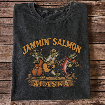 Jammin’ Salmon Alaska Fishing Band Graphic T-Shirt