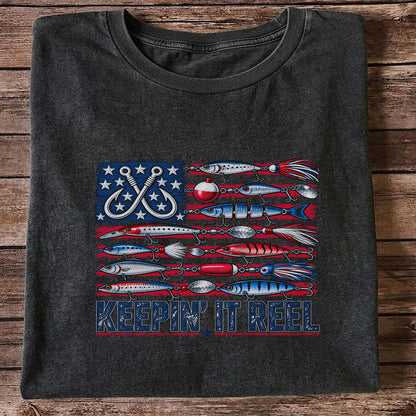 Keepin' It Reel American Flag Fishing Lures Graphic T-Shirt