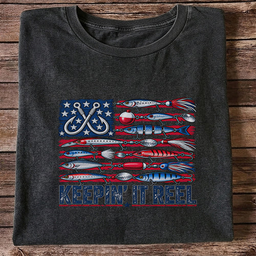 Keepin' It Reel American Flag Fishing Lures Graphic T-Shirt