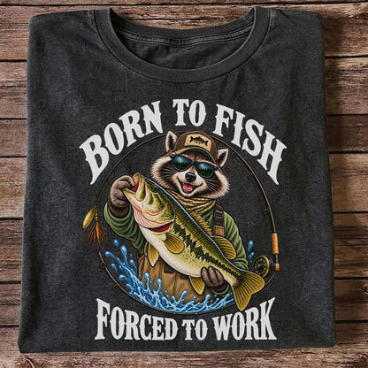 Born to Fish Forced to Work Raccoon Bass Graphic T-Shirt