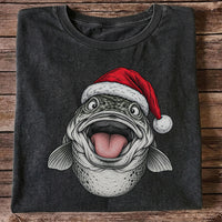 Funny Santa Hat Trout Christmas Fishing Graphic T-Shirt