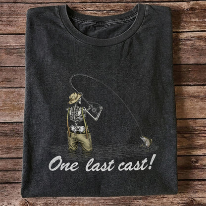 One Last Cast Skeleton Angler Fishing Graphic T-Shirt