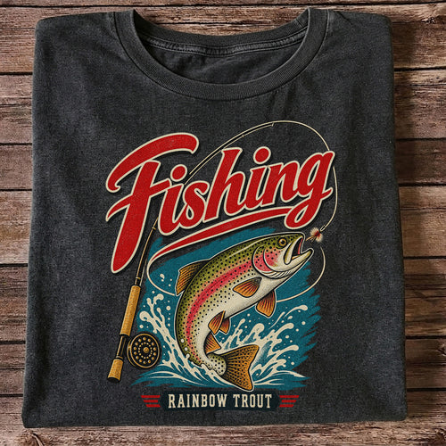 Vintage Rainbow Trout Fishing Graphic T-Shirt