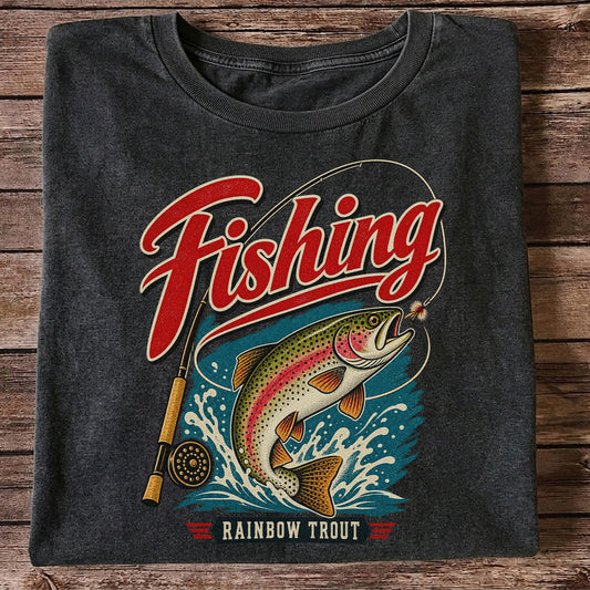 Vintage Rainbow Trout Fishing Graphic T-Shirt
