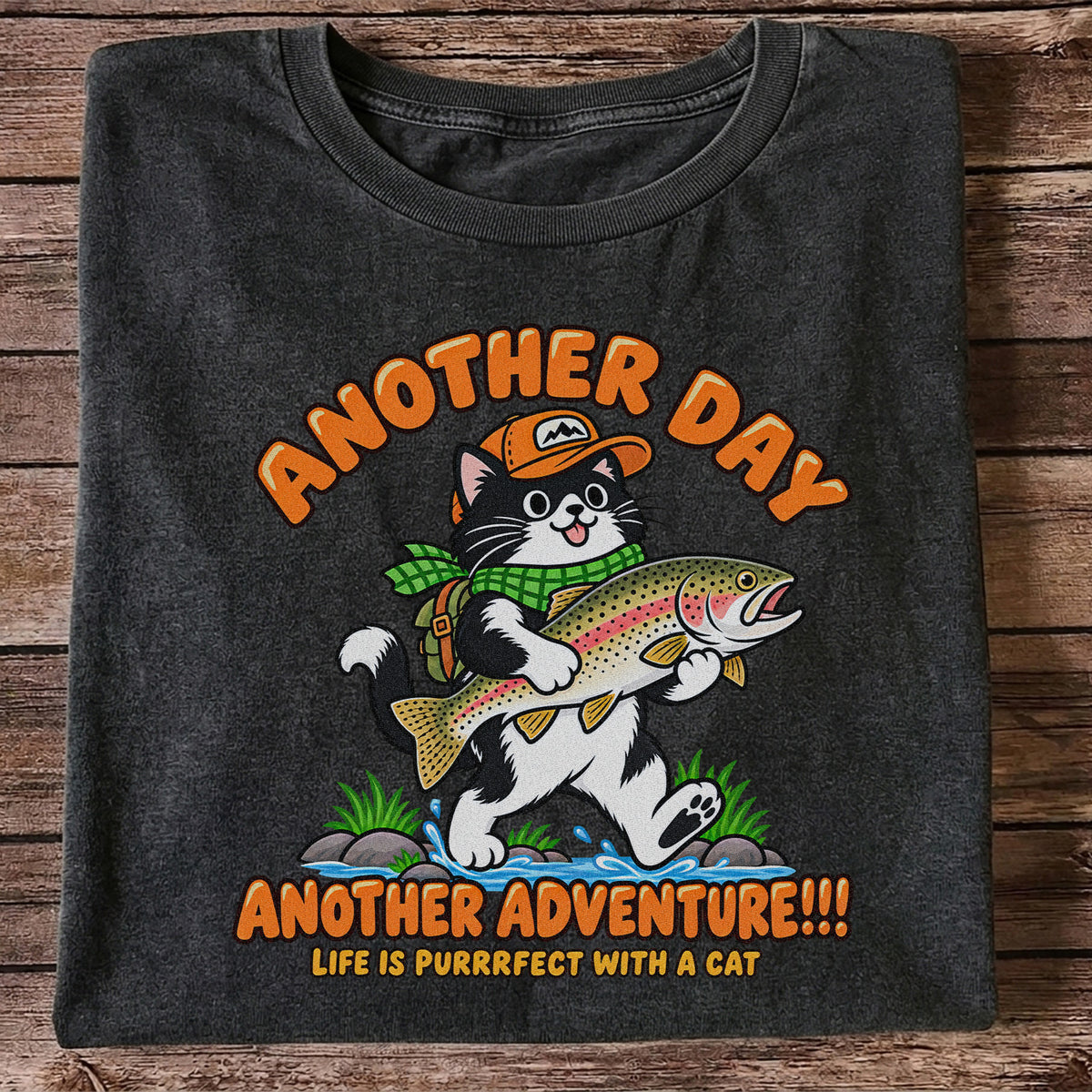 Another Day Another Adventure Cat and Trout Fishing Graphic T-Shirt