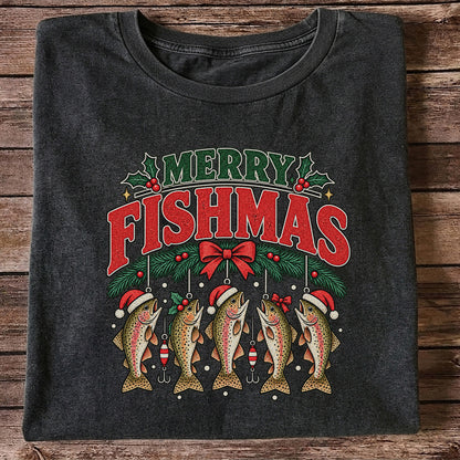 Merry Fishmas Christmas Rainbow Trout Fishing T-Shirt