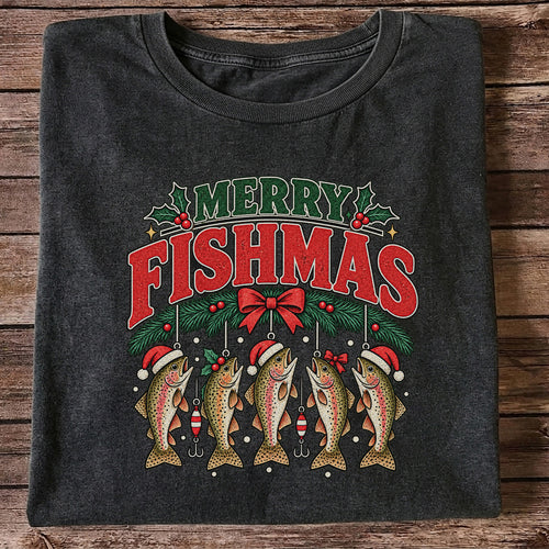 Merry Fishmas Christmas Rainbow Trout Fishing T-Shirt