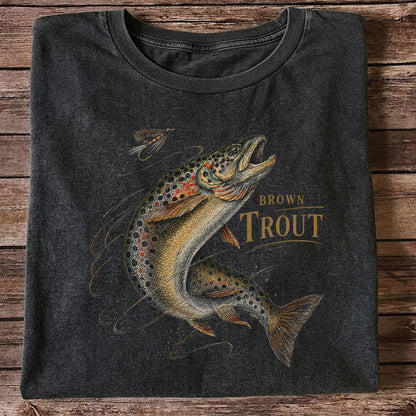 Brown Trout Chasing Fly Vintage Fishing Graphic T-Shirt
