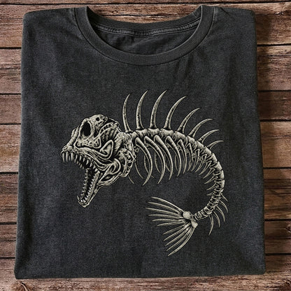 Gothic Fish Skeleton Fishing Graphic T-Shirt