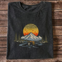 Mountain Sunset Fly Fishing Angler Graphic T-Shirt