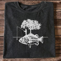 Fish and Tree Silhouette Fishing Graphic T-Shirt