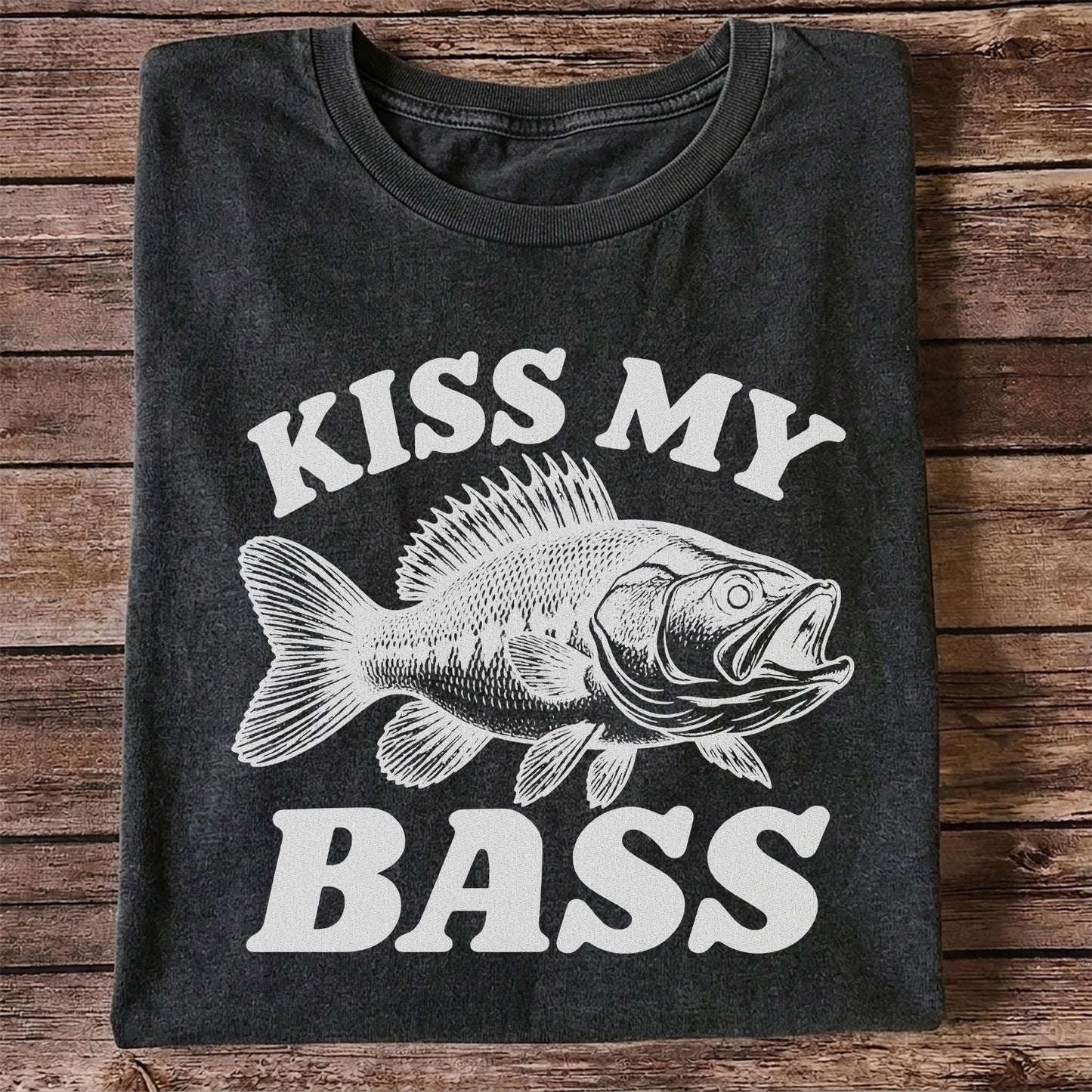 Kiss My Bass Blue Bass Funny Fishing Graphic T-Shirt