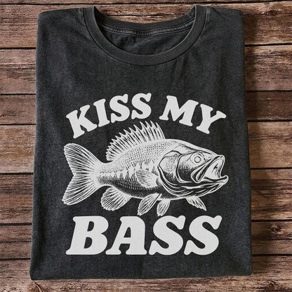 Kiss My Bass Blue Bass Funny Fishing Graphic T-Shirt