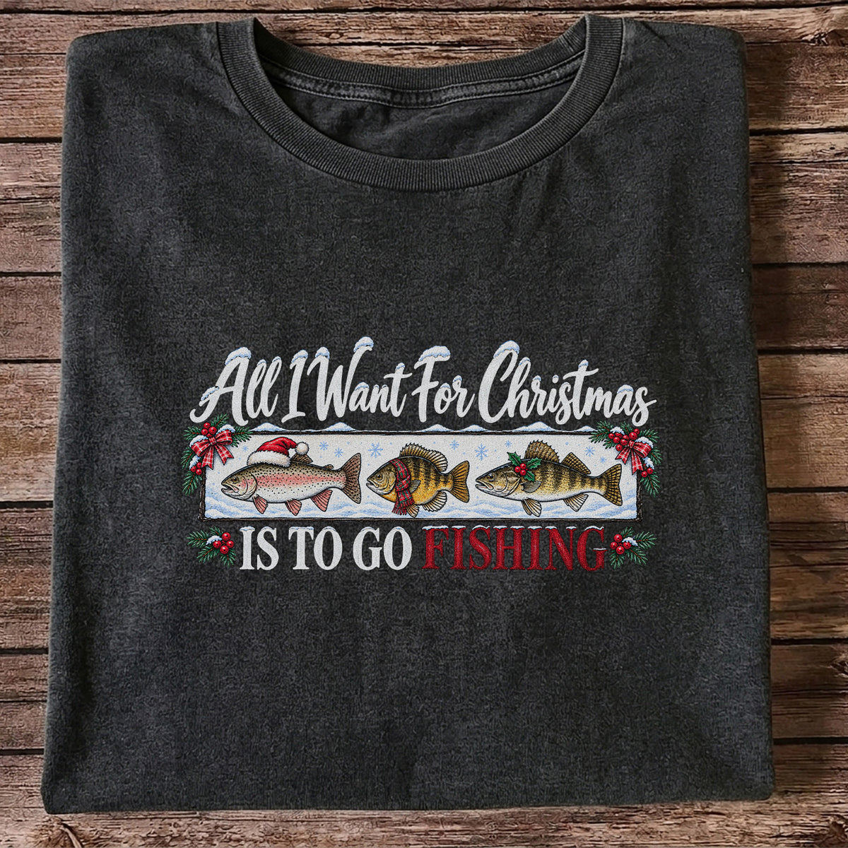 Christmas Freshwater Fish Fishing Graphic T-Shirt