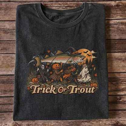 Trick or Trout Spooky Angler Parade Halloween Fishing T-Shirt