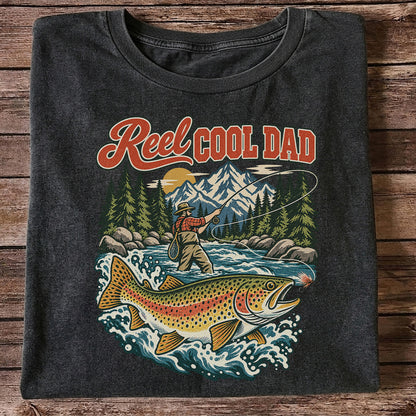 Reel Cool Dad Rainbow Trout Fly Fishing Graphic T-Shirt