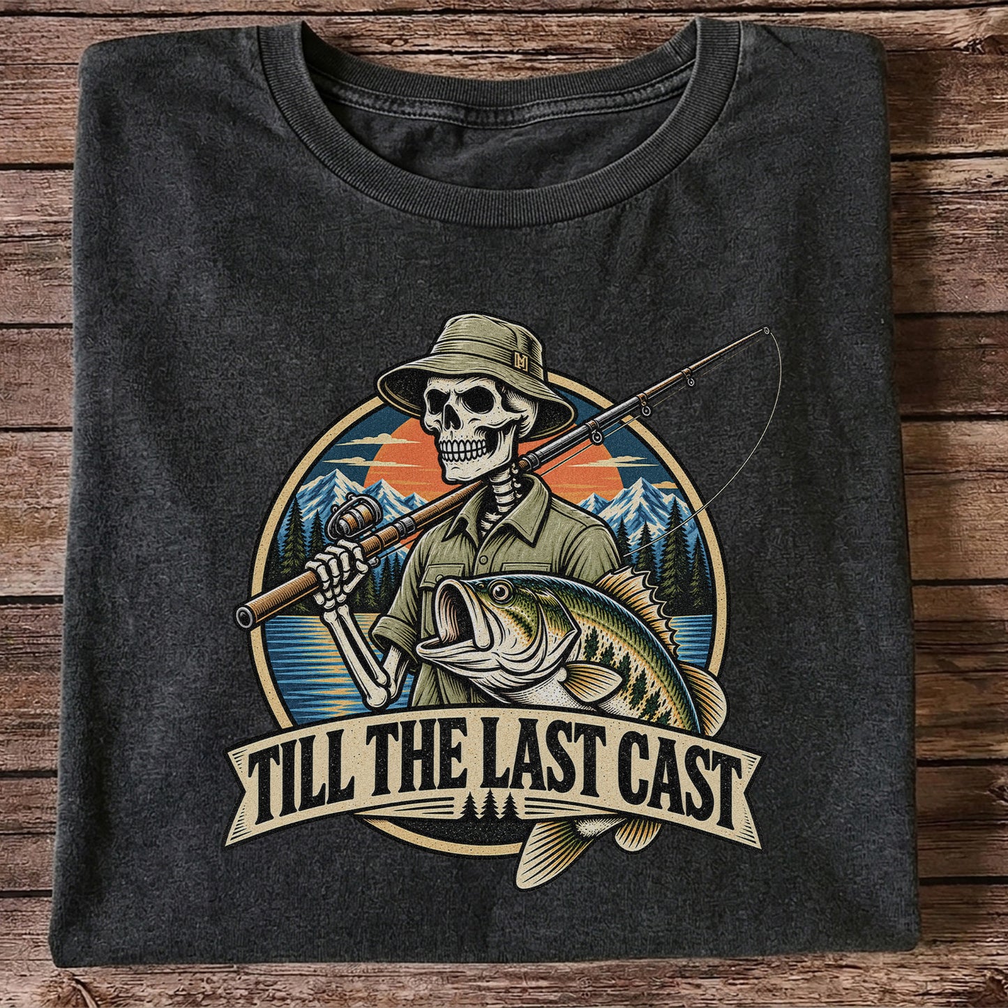 Till the Last Cast Skeleton Bass Fishing T-Shirt
