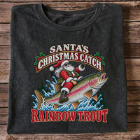 Santa's Christmas Catch Rainbow Trout Fishing T-Shirt