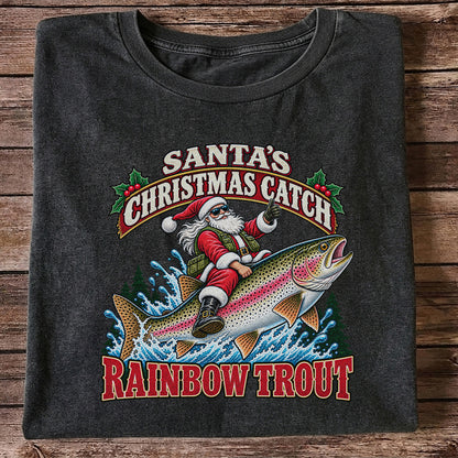 Santa's Christmas Catch Rainbow Trout Fishing T-Shirt