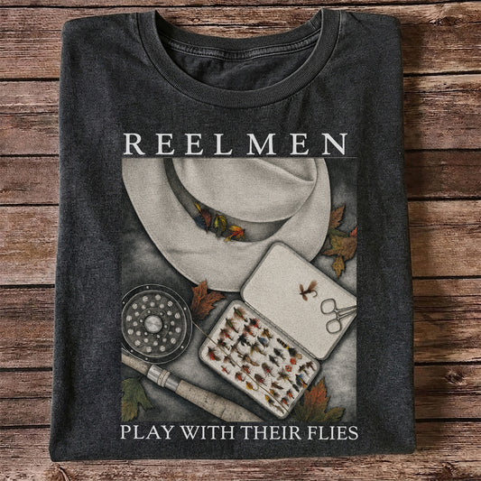 Fly Fishing T-Shirt Reelmen Play With Their Flies Vintage Fly Fisherman Tee