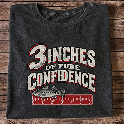 3 Inches of Pure Confidence Bass and Ruler Funny Fishing T-Shirt