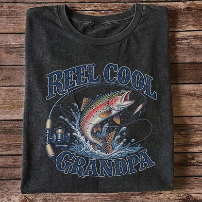 Reel Cool Grandpa Trout Fishing Graphic T-Shirt