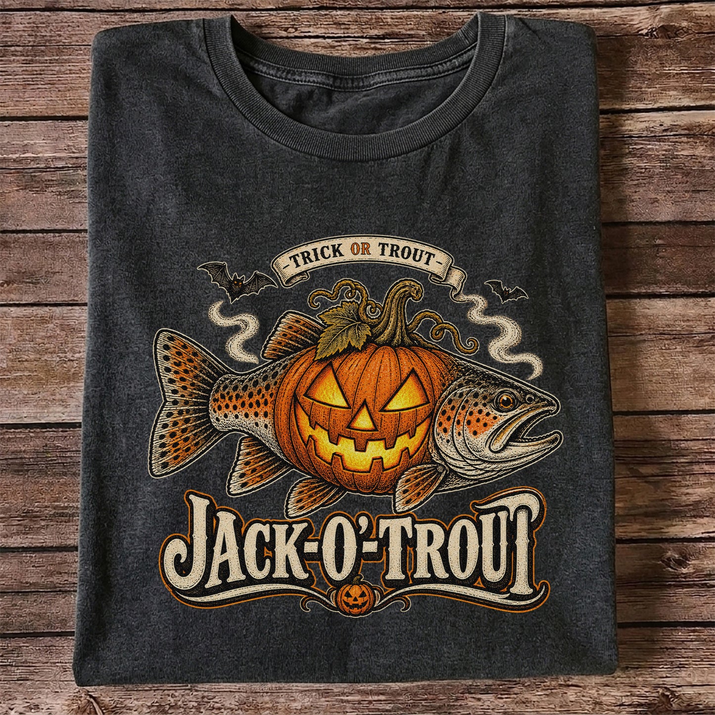Jack-O'-Trout Trick or Trout Halloween Fishing T-Shirt