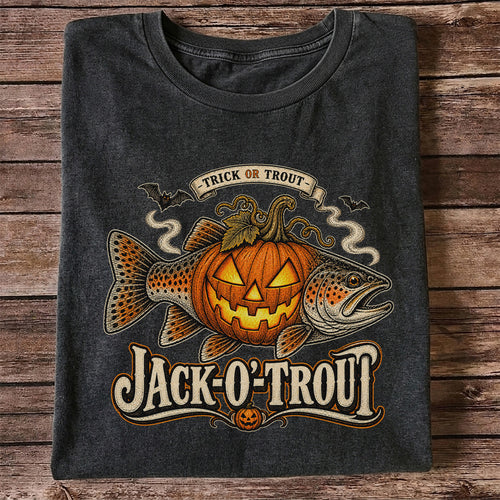Jack-O'-Trout Trick or Trout Halloween Fishing T-Shirt