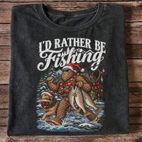 I'd Rather Be Fishing Bigfoot and Dog Christmas Fishing T-Shirt