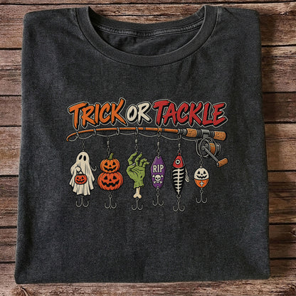 Trick or Tackle Halloween Ghost and Pumpkin Fishing Lures T-Shirt