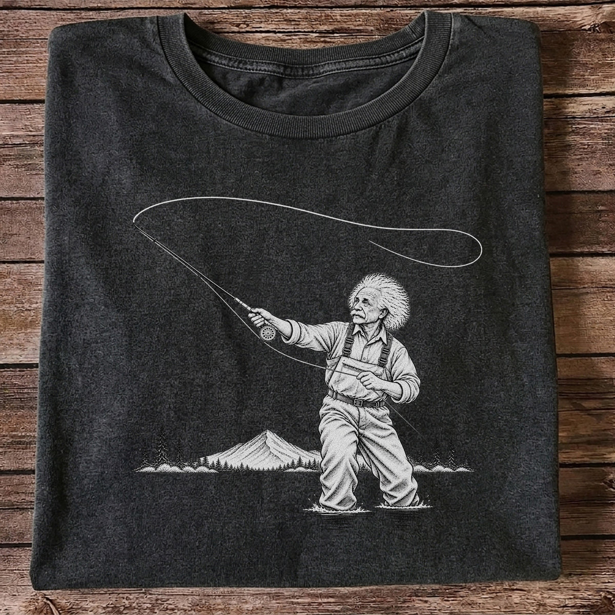 Vintage Fly Fisherman Mountain Lake Fishing Graphic T-Shirt