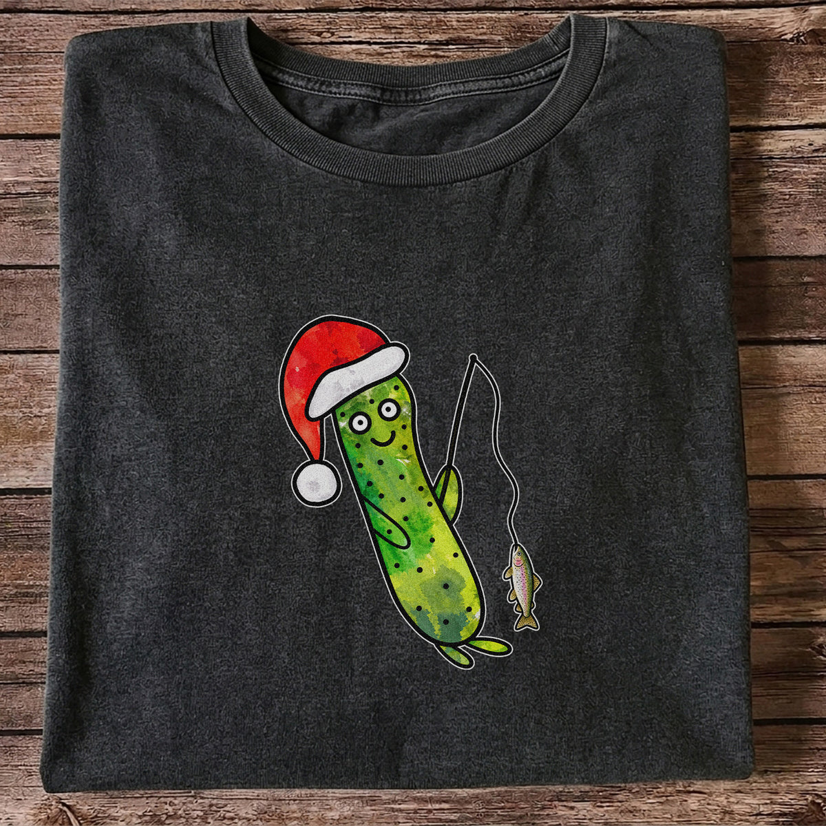 Santa Hat Cucumber Fishing for Trout Graphic T-Shirt