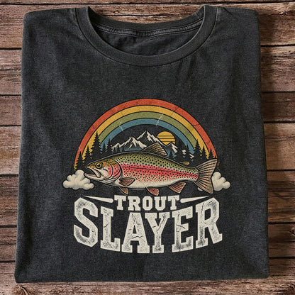 Trout Slayer Rainbow Trout Mountain Sunset Fishing T-Shirt