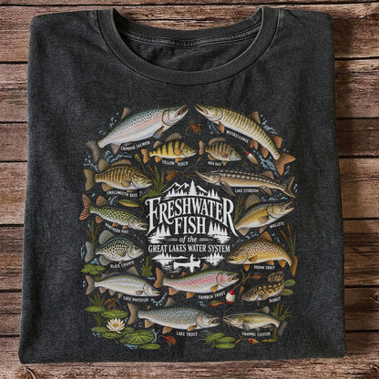 Freshwater Fish of the Great Lakes Water System Graphic T-Shirt