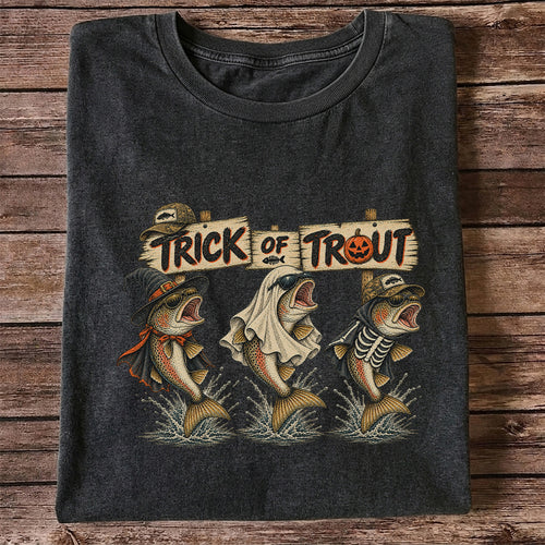 Trick or Trout Halloween Three Trout Fishing T-Shirt